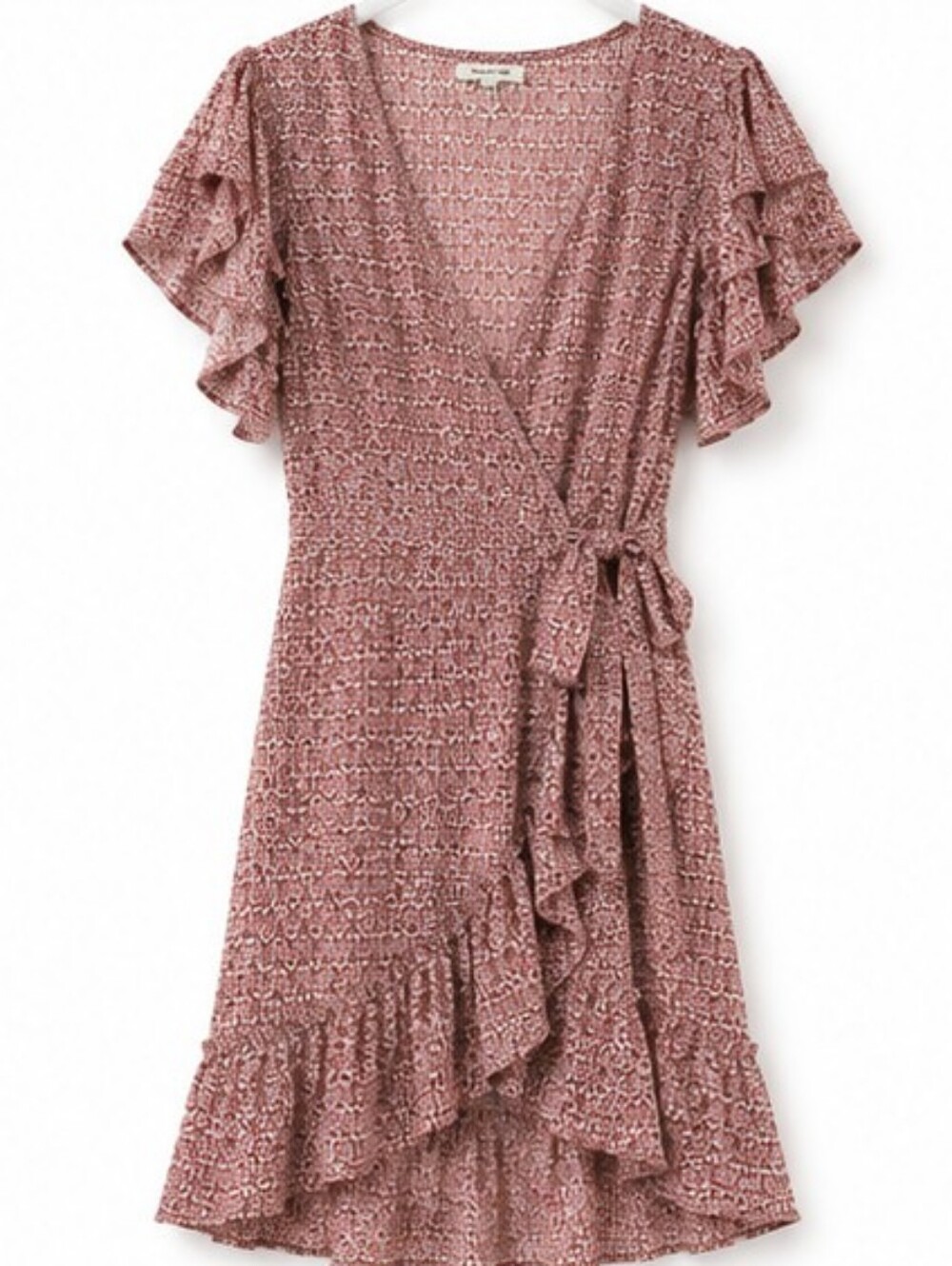Max Studio Dusty Rose Wrap Mini Dress with Ruffle Trim - Picture 3 of 4